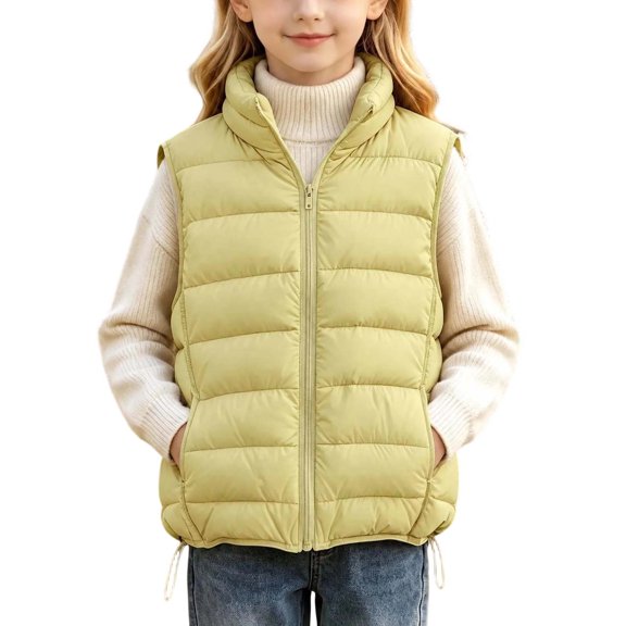 BLVB Boys Girls Puffer Vest Warm Lightweight Sleeveless Winter Waistcoat Stand Collar Zip up Padded Quilted Jackets for Kids(Yellow,14-15 Years)