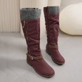 thumbnail image 5 of Women’s Knit Cuff Knee‑High Tall Boots, Side Zip Buckle Strap Winter Boots, Low Block Heel Warm Fashion Footwear, 5 of 7