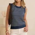 thumbnail image 2 of Women's Striped Knit Sweater Vest Crew Neck Sleeveless Side Split Loose Fit Casual Layering Spring Fall Office Daily Tops 2026, XL, 2 of 7