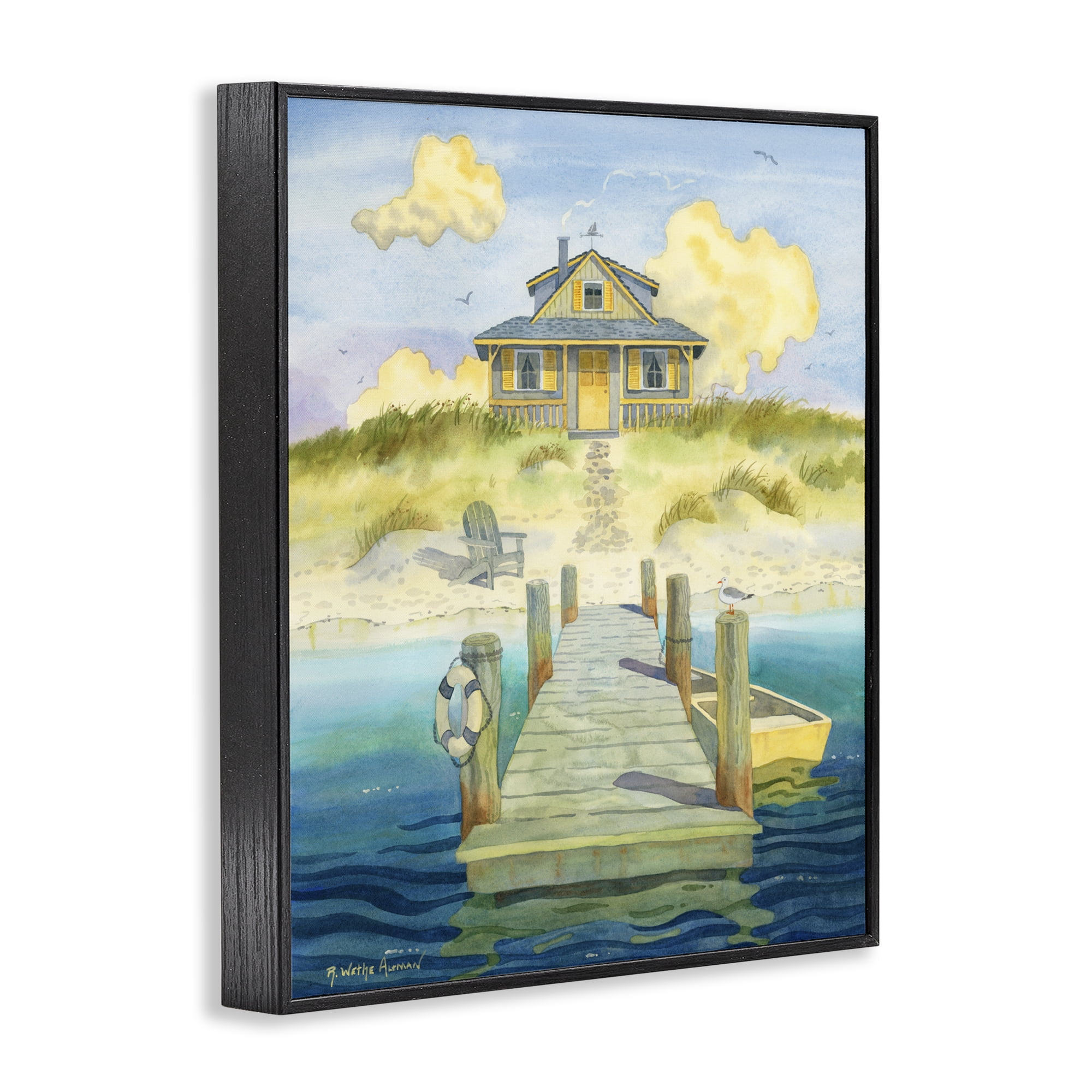 Stupell Industries Welcome Seaside Retreat Cottage Black Framed Giclee Art, design by Robin Altman