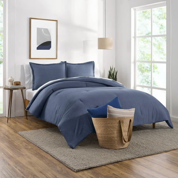 Gap Home Washed Denim Reversible Organic Cotton Comforter Set, Twin, Navy, 2Pieces Walmart