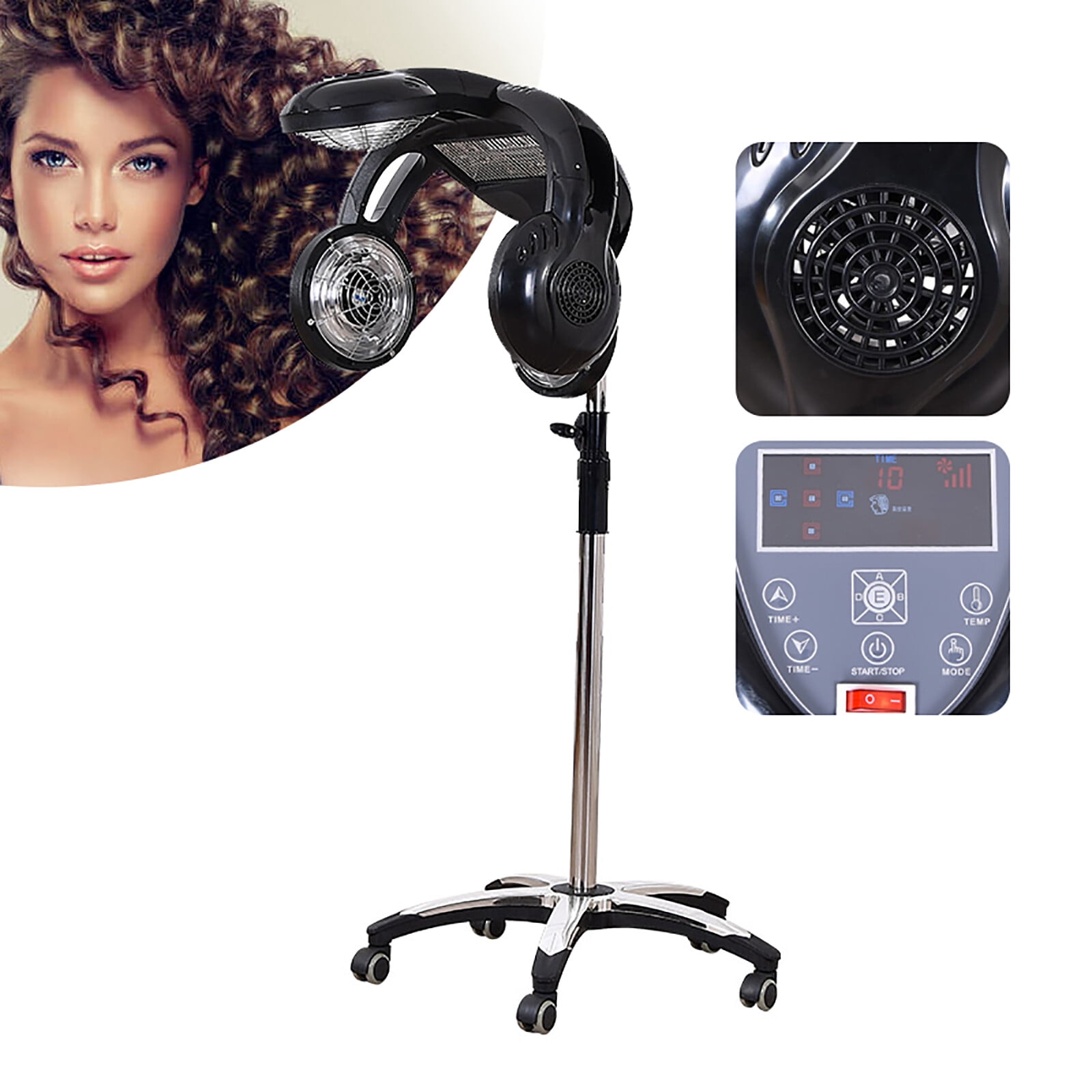 Black Hair Dryer, Professional Hood Hair Dryer 1400W with 5 Adjustable Heating Heads, 110V, Hair Care in Salon, Home Use