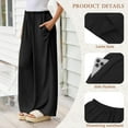 thumbnail image 4 of TEMOFON Pants for Women Wide Leg Linen Pant Black Summer Casual Palazzo Flowy Pants with Pocket Drawstring Loose Lightweight Pants XL, 4 of 11