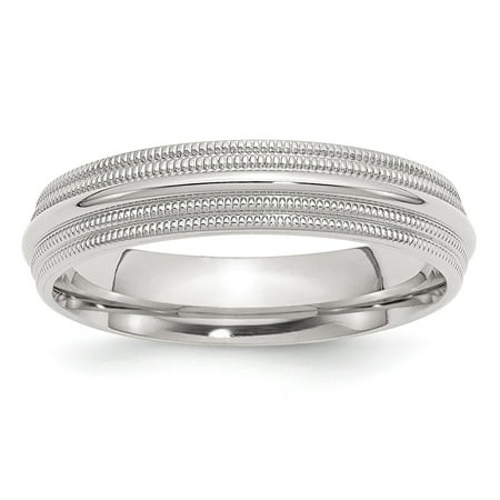 Sterling Silver 5mm Comfort Fit Double Milgrain Band Ring - Ring Size: 4 to