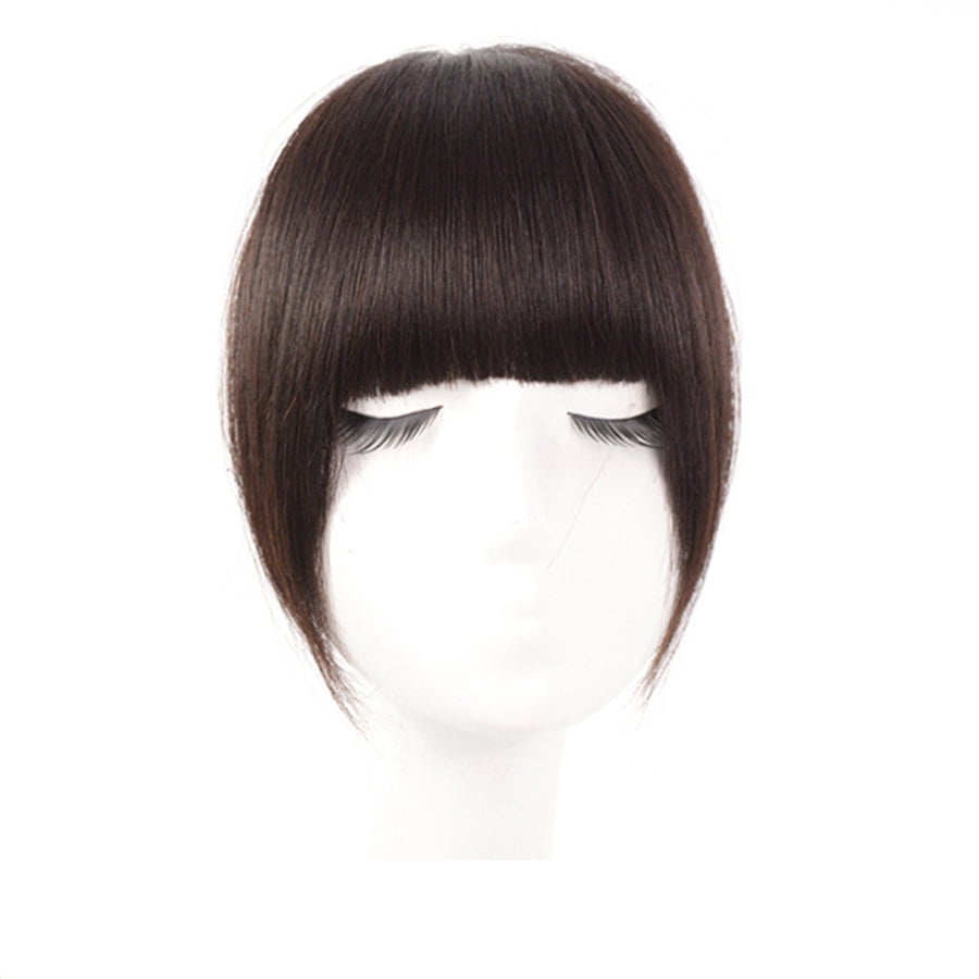 Phyun Human Hair 3D Blunt Cut Natural Hair Bangs OverHead Clip In Hair Extensions Deep Brown
