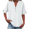 thumbnail image 6 of Craaazy Womens Solid Color Cotton Linen Blouse V-Neck 3/4 Sleeve Casual Henley Top with Button for Daily Wear Gifts, 6 of 9