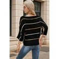 thumbnail image 6 of Women'S Crochet Color Block Boat Neck 3/4 Sleeve Striped Hollow Out Pullover Sweater Black  (Hollow Knitted Hood) M, 6 of 7