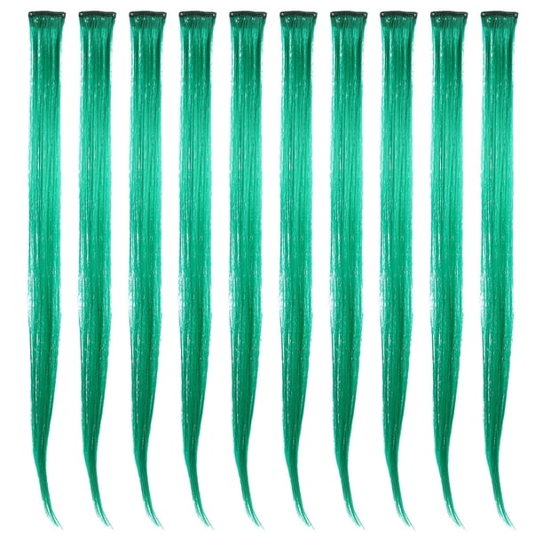 10 piezas Extensiones de cabello de color verde Postizo para mujer Extensiones de cabello decorativas Extensiones de cabello para niña con pinzas para el cabello (recto)