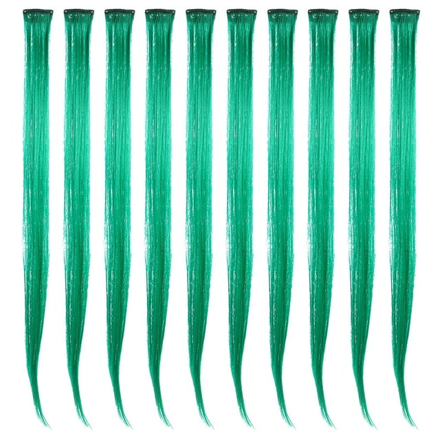 Shisuyan Extensions de Cheveux pour Filles Vert Soie Haute Température 10 Pcs 23 Po