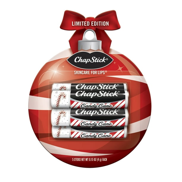 ChapStick Classic Skin Protectant Candy Cane Flavored Lip Balm Tube, 0.15 Ounce Each, Holiday