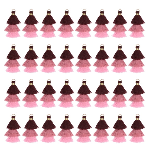 Uxcell Mini Tri-Layered Tassels 1.6" Multi Layers Bohemian Handmade Tassel Bag Charm with Jump Ring for Making Earring Keychain Dreamcatcher DIY Crafts Pack of 50, Deep Red Pink
