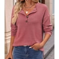 thumbnail image 6 of Women'S Henley Shirts Long Sleeve V Neck Ribbed Button Down Knit Sweater Fitted Tops Pink S, 6 of 10