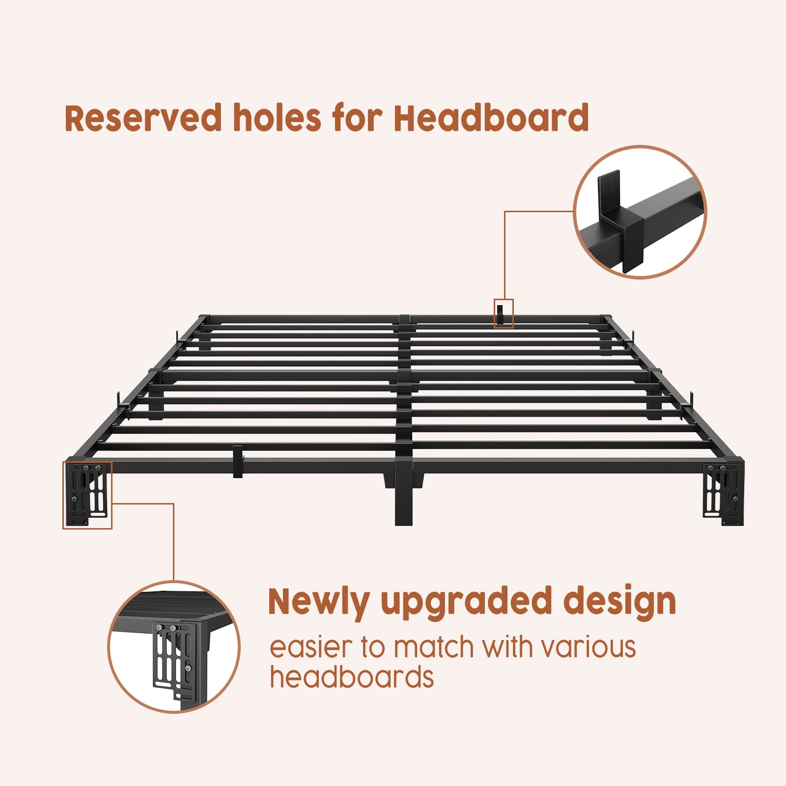 Amkui Twin Full Queen King Bed Frame, 6/8/10/12/14 Inch High Platform Bed Frame, Full Size with Storage Space, Heavy Duty Steel Slat Support, No Screws Needed, Easy Assembly, Black