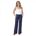 thumbnail image 5 of Womens Casual Wide Leg Pants Summer Beach Drawstring Palazzo Trousers Elastic Wasited Slacks with Pockets Navy S, 5 of 7