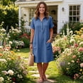 thumbnail image 6 of Womens Casual Button Down Dress, Loose Flowy Short Sleeve Tunic Dress, Elegant Work Office Vacation Dress with Pockets, S-2XL, 6 of 6