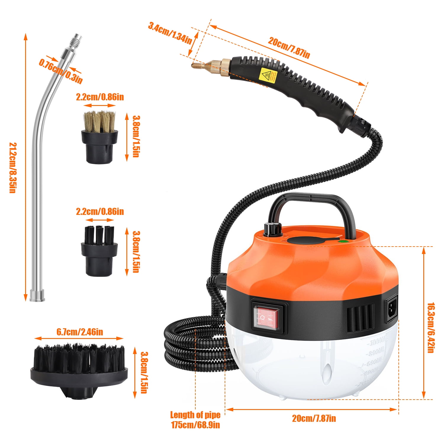 Audessy High Pressure Steam Cleaner, 1500W Portable Handheld High Temperature Steam Cleaner for Clean Range Hoods, Air Conditioners, Refrigerators, Stoves, Car Engines, Orange
