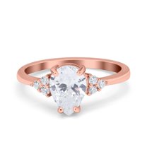 Rose Tone, Simulated Cubic Zirconia Size-8 Teardrop Pear Art Deco Engagement Wedding Bridal Ring 925 Sterling Silver