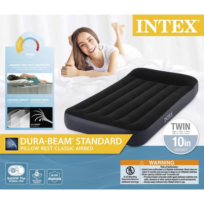 Intex Dura Pillow Rest Classic Blow Up Mattress Air Bed with Pump, Twin