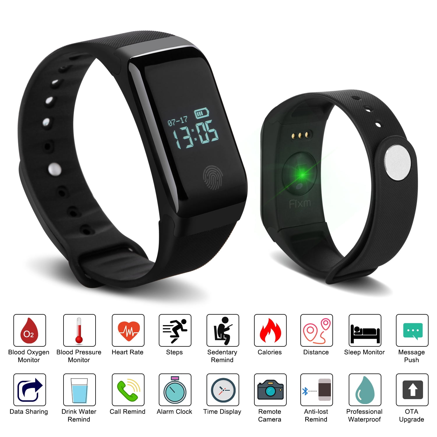 smart wristband bracelet watch heart rate monitor blood pressure fitness tracker