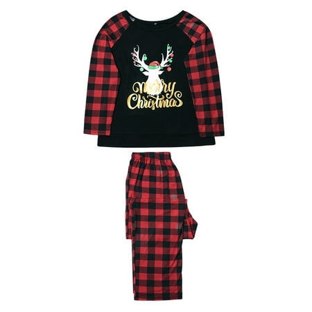 

hirigin Family Matching Christmas Pajamas Cartoon Deer Letter Plaid Sleepwear