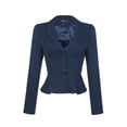 thumbnail image 1 of Blazer corto de trabajo INSPIRE CHIC para mujer con cuello de solapa, manga larga, volantes, chaqueta casual de oficina M azul oscuro, 1 of 6