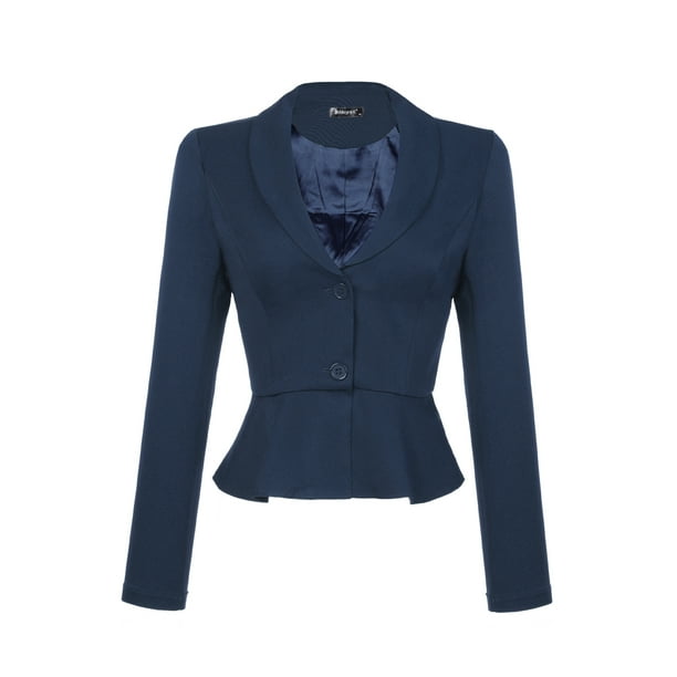 Blazer corto de trabajo INSPIRE CHIC para mujer con cuello de solapa, manga larga, volantes, chaqueta casual de oficina M azul oscuro
