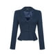 thumbnail image 1 of Blazer corto de trabajo INSPIRE CHIC para mujer con cuello de solapa, manga larga, volantes, chaqueta casual de oficina M azul oscuro, 1 of 6
