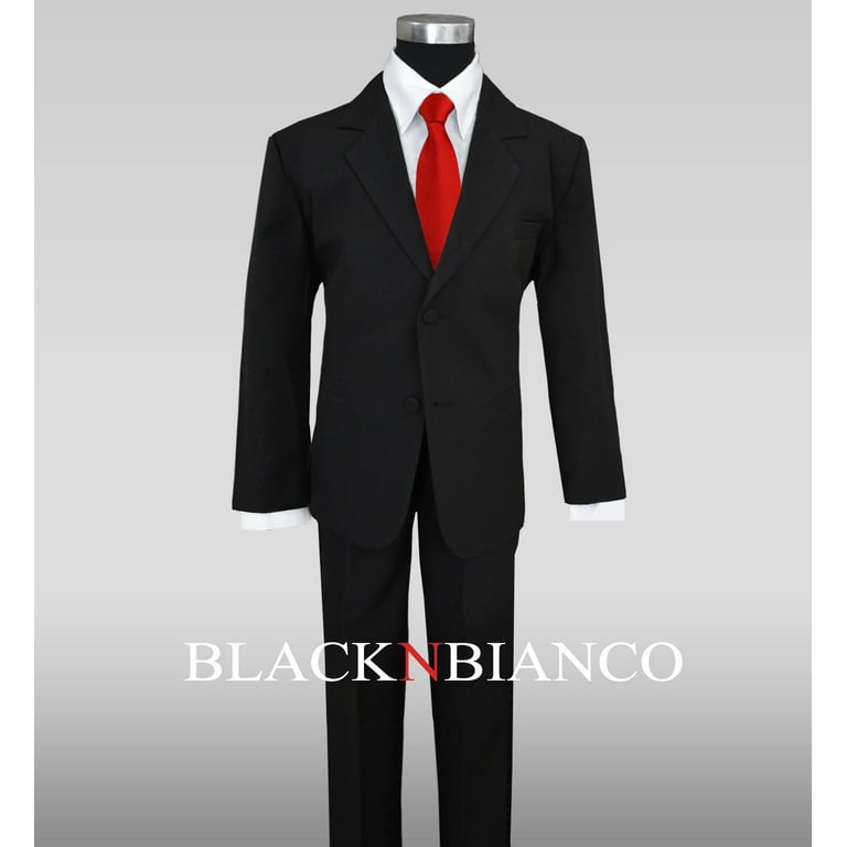 Big Boys Black Suit with Vibrant Red Long Neck Tie 