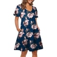 thumbnail image 4 of Puntoco Vestido De Manga Corta Con Cuello En V, Vestido Casual De Verano Con Estampado Floral Degradado Y Bolsillos Para Mujer, Color Azul Oscuro Xl, 4 of 7
