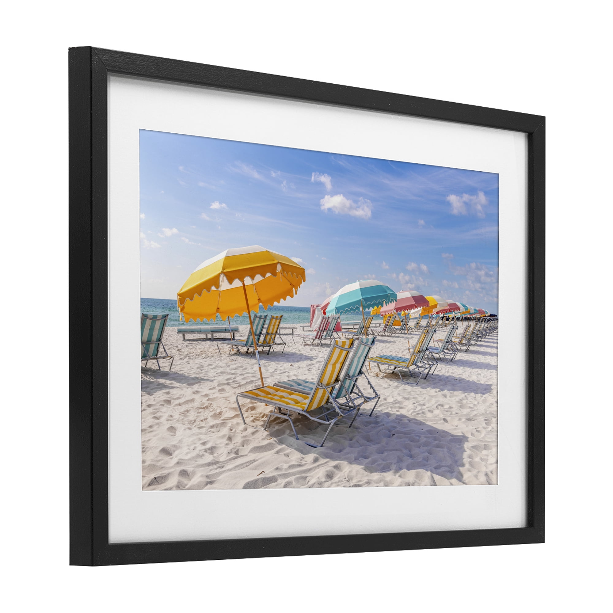 Stupell Industries Striped Umbrellas on Sunny Beach Black Framed Print Under Glass, design by Richard Silver