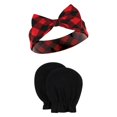 thumbnail image 3 of Hudson Baby Infant Girl Cotton Headband and Scratch Mitten Set, Buffalo Plaid Leopard, 0-6 Months, 3 of 5