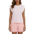 thumbnail image 5 of Gingprous Womens 2 Piece Outfits Striped Lounge Set Cap Sleeve Top and Drawstring Shorts Matching Set Spring Summer, 5 of 10