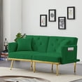 thumbnail image 2 of Velvet Futon Sofa Bed Convertible Sleeper Sofa Couch with 6 Golden Metal Legs, Loveseat Sofa with 3 Adjustable Positions and Side Pocket for Living Room Bedroom Office, Easy Assemble, Green, 2 of 7