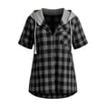 thumbnail image 6 of Horkkom Hoodies for Women Cotton Button Down Plaid Print Flannel Shirts Short Sleeve Daily Casual Tops M, 6 of 6