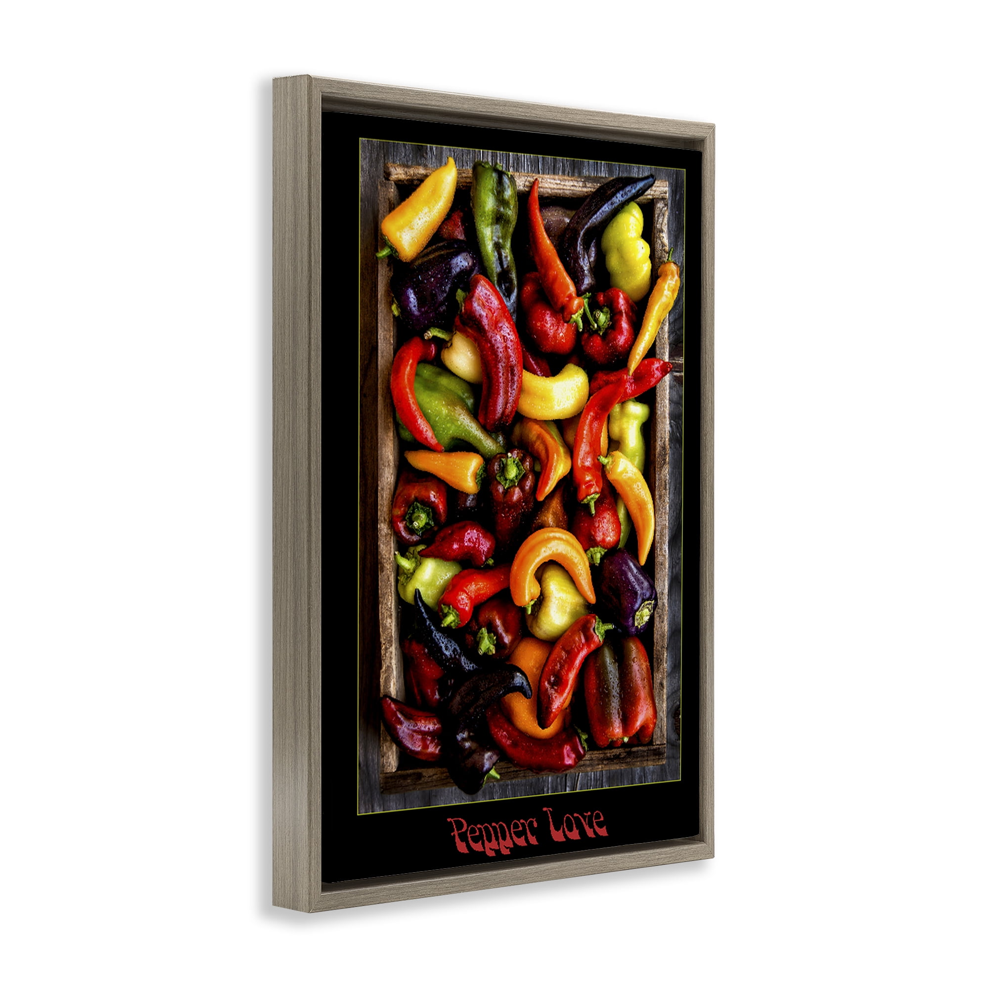 Stupell Industries Pepper Love Vibrant Vegetables Brown Framed Floater Canvas Wall Art, design by Carl Kravats