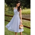 thumbnail image 2 of Blue And White Striped Square Neck Midi Dress With Button Detail And Exterior Pockets, Casual Elegant Summer Dress For Women, 2 of 7