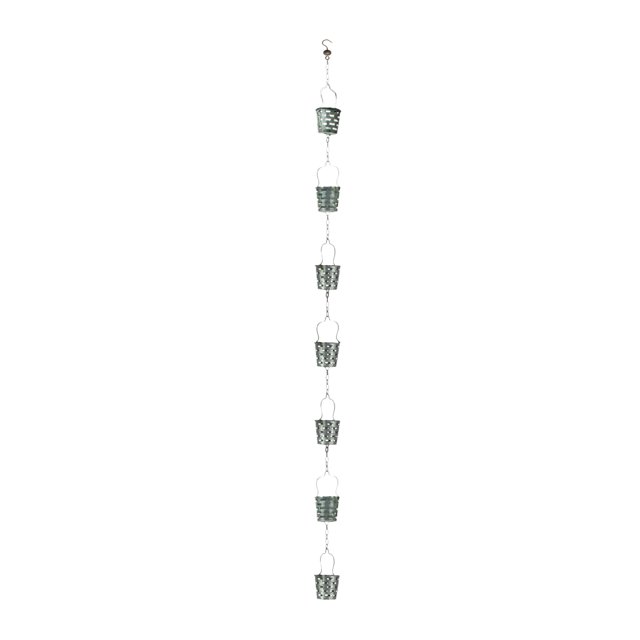 Galvanized Grey Metal Olive Bucket Pail Style Rain Chain Gutter Downspout Accent, 74 Inches Long - Easy Install - Adding Rustic Charm to Your Outdoor Décor