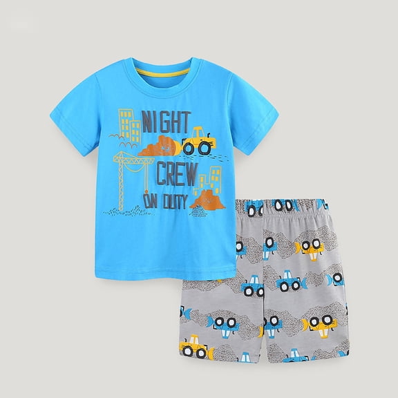 Toddler Boys Summer Outfits 2 Piece Short Sleeve Crew Neck Print T Shirt and Shorts Clothing Outfits Sets Size 2-3T ,Blue