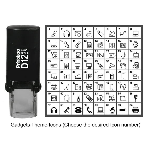 Printtoo Personalized Gadgets Theme Round Rubber Stamp Self Inking Stamper 12 mm-Black