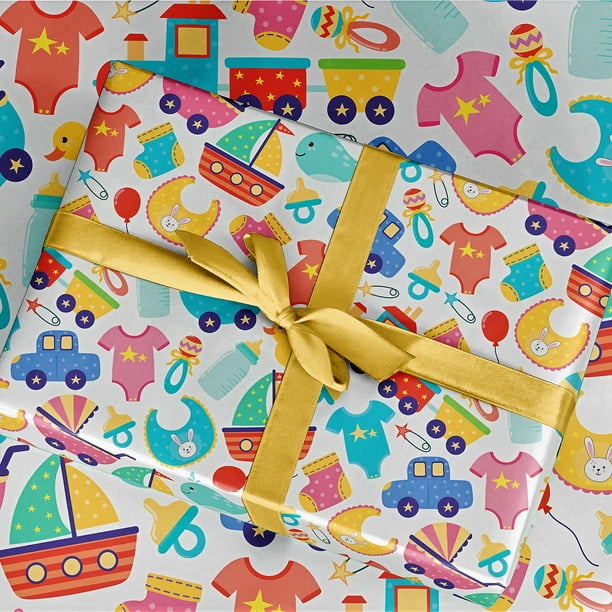 Baby Shower Wrapping Paper Gift Wrap 30" x 84" Sheet Vintage Style
