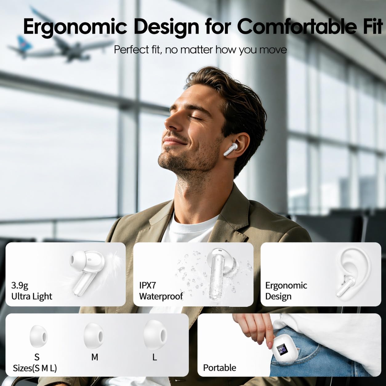 WeurGhy Wireless Earbuds, Noise Cancelling, 46H Playtime, White photo 6