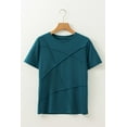 thumbnail image 6 of Women's Blue Sapphire Solid Color Toothpick Stripe Round Neck T-Shirt | [ZhiHiMeRi] | (US 20-22)2XL, 6 of 12