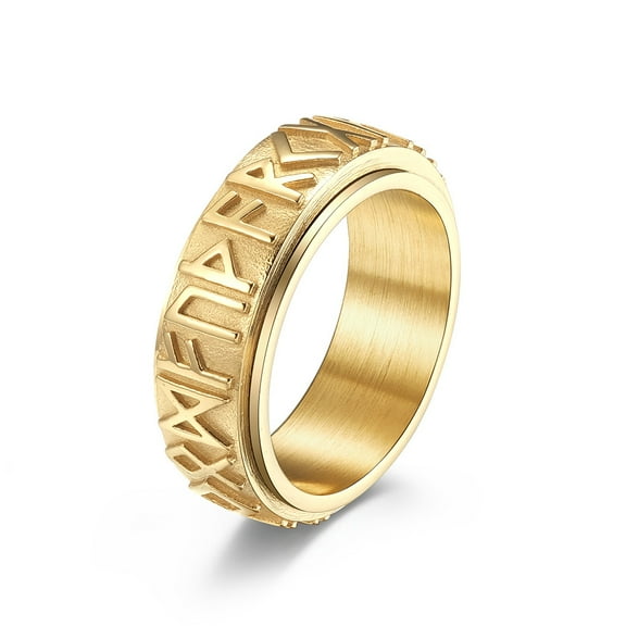 14K Yellow Gold soldier rotating viking rune ring men nordic myth religious jewelry