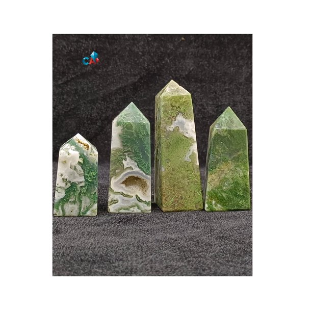 Venta al por mayor, cristal curativo Natural, pulido Manual, torre de varita de punto de ágata de musgo para regalo Fengshui, torre de ágata de musgo