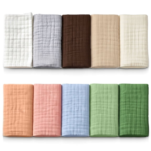 Mère & Moi: Muslin Burp Cloths - 10 Pack, Multicolor - 20x10", Soft Cotton, Oeko-TEX, Absorbent & Quick-Dry, Drool Rag, Nursing Cover, Baby & Toddler