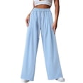 thumbnail image 4 of PWPSG High Waist Drawstring Pleated Wide Leg Casual Pants, Breathable Comfort Trousers for Daily Commute & Trendy Work Outfits Blue L, 4 of 5