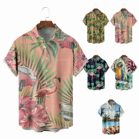 

Men s Women s Collared Hawaiian Shirts Printed Slim-Fit Clothes Plus Size Men