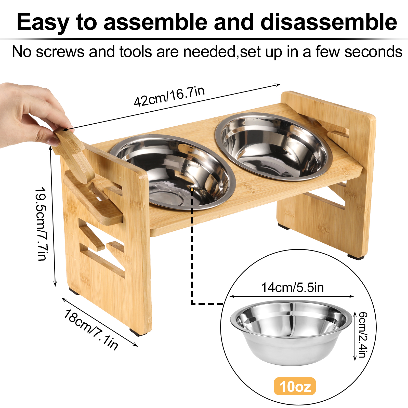 Qweryboo Elevated Tilted Dog Bowls, Adjustable 2.95-6.89" photo 2