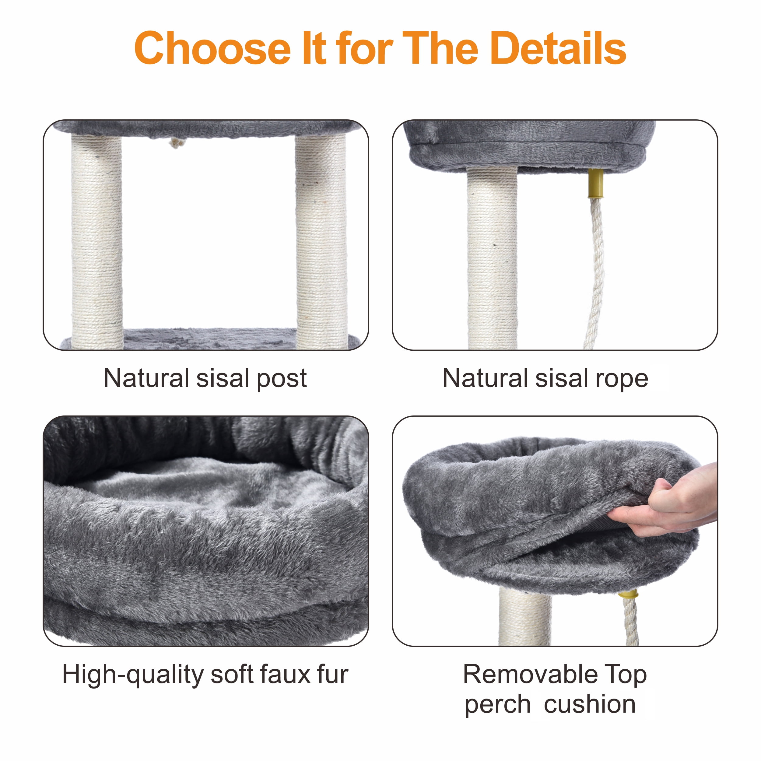 Vibrant Life 4-Level Cat Tree Tower with Condo and Sisal Post, Gray, 39.4 in