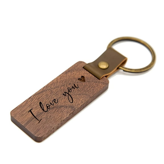 MUUJEE Wood Rectangle Engraved Keychain I Love You Gift for Husband Wife Boyfriend Girlfriend